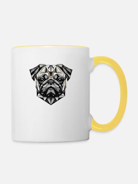 Mops Hund Geometrisch Geschenkidee - Tasse zweifarbig - Weiß/Gelb