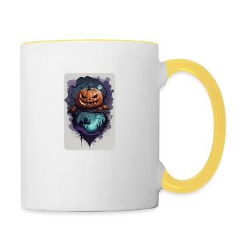 Kürbis Angst gruselig grausam dunkel - Tasse zweifarbig - Weiß/Gelb - Rechts