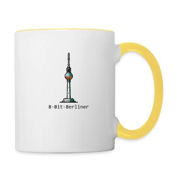Berlinois 8 bits : tour de télévision Pixel - Mug contrasté - blanc/jaune - Droite