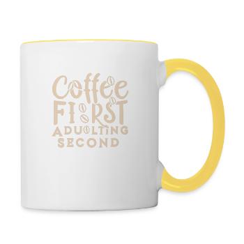 Coffee First T-Shirt - Für Kaffeeliebhaber - Tasse zweifarbig - Weiß/Gelb - Rechts