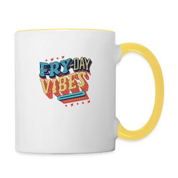 Fry-Day Vibes T-Shirt Starte das Wochenende still - Tasse zweifarbig - Weiß/Gelb - Rechts