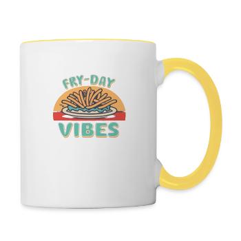 Fry-Day Vibes T-Shirt - Starte das Wochenende stil - Tasse zweifarbig - Weiß/Gelb - Rechts