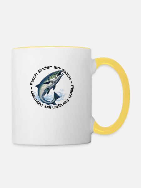 Angler Spruch und Fisch - Tasse zweifarbig - Weiß/Gelb