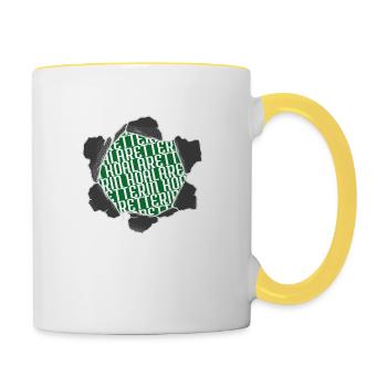 schwein freunde veggie buschland geek bärenfell - Tasse zweifarbig - Weiß/Gelb - Rechts