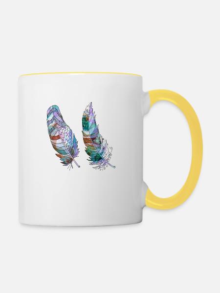 Feder - Tasse zweifarbig - Weiß/Gelb