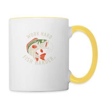 Work Hard Fish Harder - Tasse zweifarbig - Weiß/Gelb - Rechts