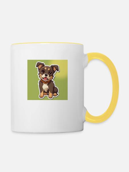 Hund Cartoon 8 - Tasse zweifarbig - Weiß/Gelb
