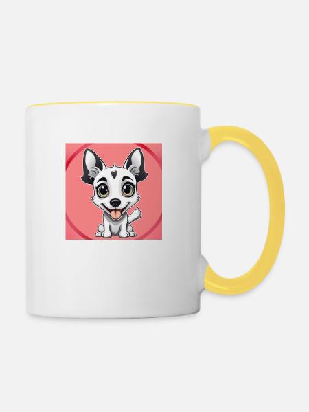 Hund Cartoon 3 - Tasse zweifarbig - Weiß/Gelb