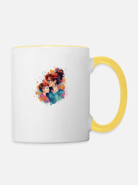 Mutter & Sohn - Tasse zweifarbig - Weiß/Gelb