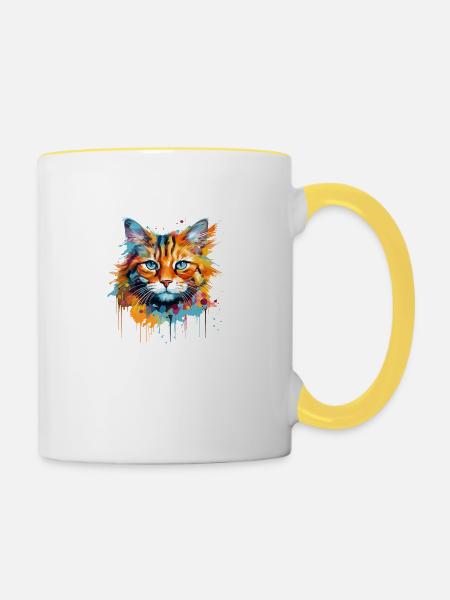 Ginger Cat, Langhaarkatze - Tasse zweifarbig - Weiß/Gelb