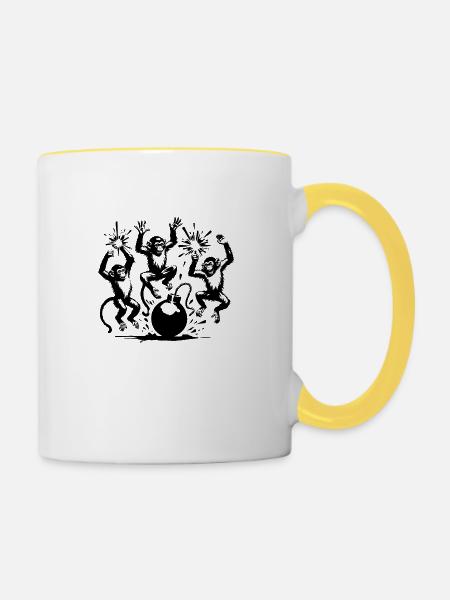 Affen im Krieg - Tasse zweifarbig - Weiß/Gelb