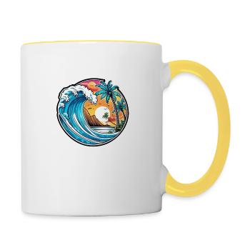 surf plage palmier soleil vacances - Mug contrasté - blanc/jaune - Droite