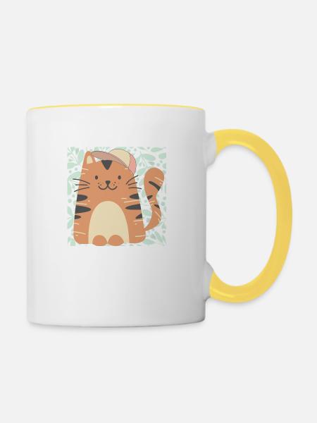 Glückliches Kätzchen. - Tasse zweifarbig - Weiß/Gelb