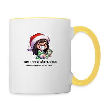 Weihnachten mit der Familie - Tasse zweifarbig - Weiß/Gelb - Rechts