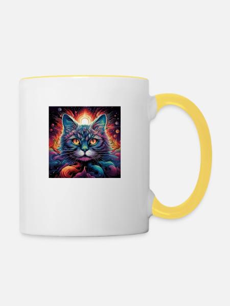 Trippy LSD Katze - Tasse zweifarbig - Weiß/Gelb