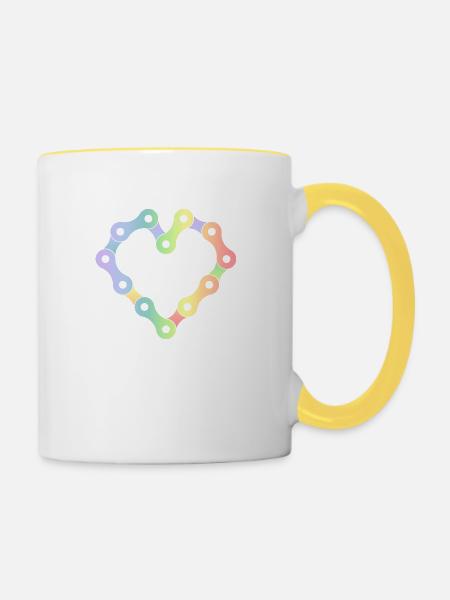 Fahrradkette - Tasse zweifarbig - Weiß/Gelb