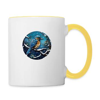 Sittelle en hiver - Mug contrasté - blanc/jaune - Droite