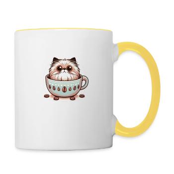 Chaton mignon dans une tasse de café - Mug contrasté - blanc/jaune - Droite