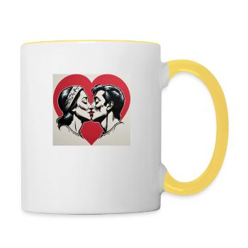 Küssen - Tasse zweifarbig - Weiß/Gelb - Rechts