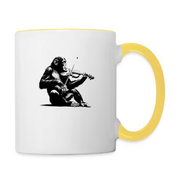 Violin Monkey Orchestra Street Art Banksy Style - Contrasting Mug - white/yellow - Right