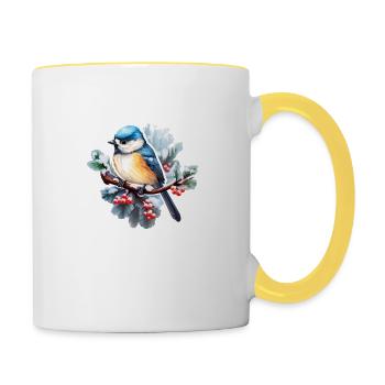Bleu en hiver - Mug contrasté - blanc/jaune - Droite
