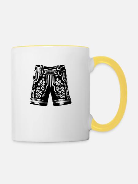 Bayrische Lederhose - Tasse zweifarbig - Weiß/Gelb
