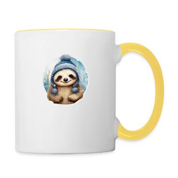 Sloth in frosty weather - Contrasting Mug - white/yellow - Right