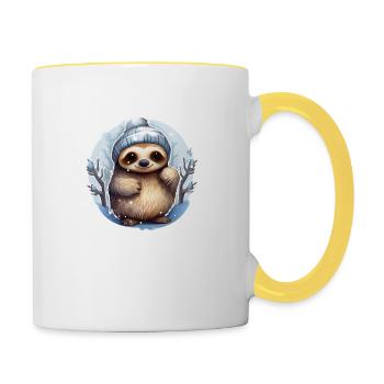 kalte Jahreszeit Faultier mit Mütze - Tasse zweifarbig - Weiß/Gelb - Rechts