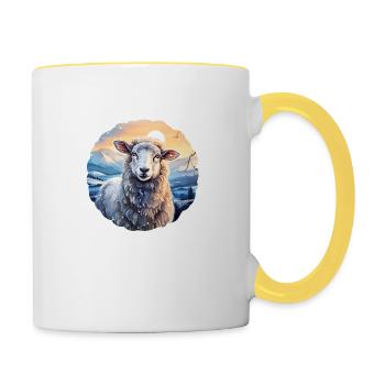 Schaf im Winter - Tasse zweifarbig - Weiß/Gelb - Rechts