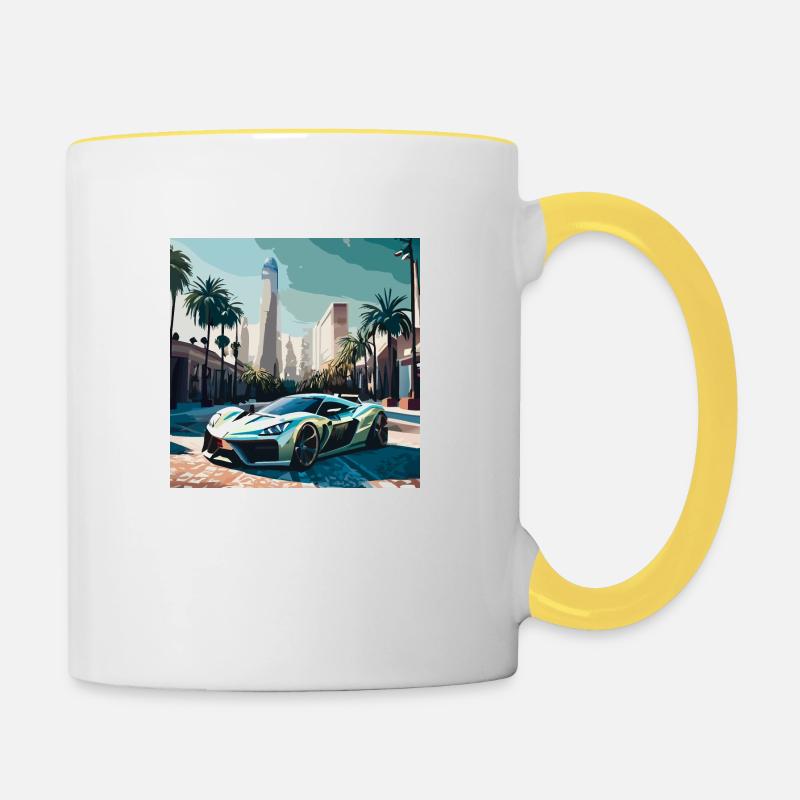 Voiture de course à Miami (Miami Collection) - Mug contrasté - blanc/jaune