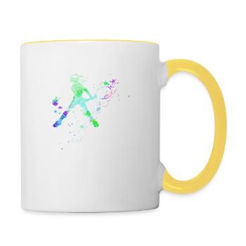 tennis,revers,joueur de tennis,fille,enfant - Mug contrasté - blanc/jaune - Droite