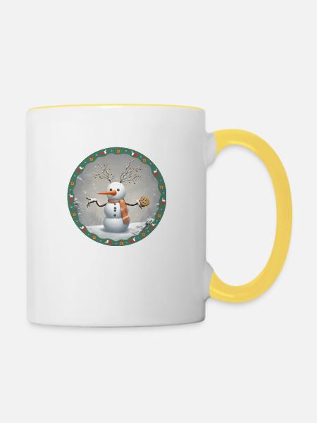 Schneemann mit cookie - Tasse zweifarbig - Weiß/Gelb