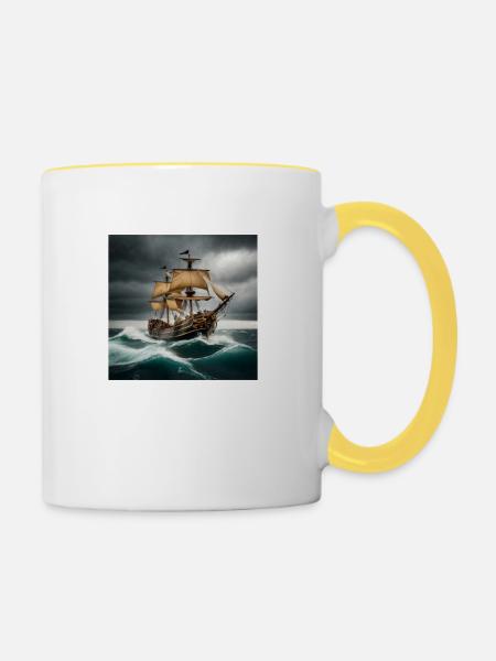 Piratenschiff in Sturm - Tasse zweifarbig - Weiß/Gelb