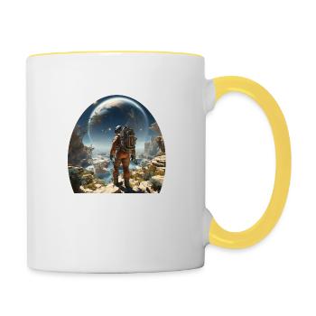 Astronaut explores alien worlds - Contrasting Mug - white/yellow - Right