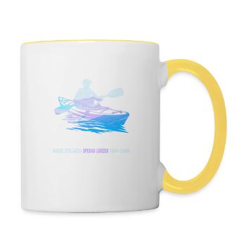 Kayaking where stillness speaks louder than Chaos - Tasse zweifarbig - Weiß/Gelb - Rechts