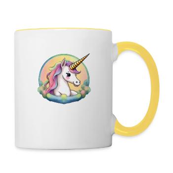 Licorne de dessin animé - Mug contrasté - blanc/jaune - Droite