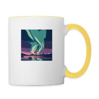Polarlichter am Sternenhimmel - Tasse zweifarbig - Weiß/Gelb - Rechts