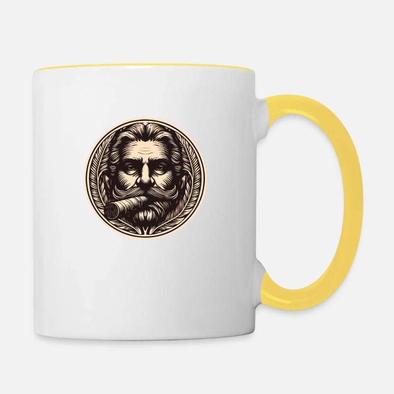 Man with cigar - Contrasting Mug - white/yellow