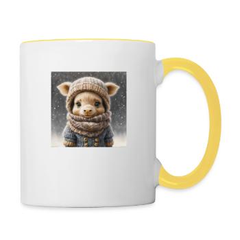 Cute winter animal with clothing in the snow - Contrasting Mug - white/yellow - Right