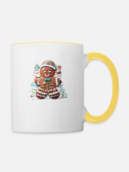 Lebkuchen Männchen - Tasse zweifarbig - Weiß/Gelb