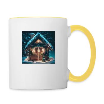 Hütte im Schnee - Tasse zweifarbig - Weiß/Gelb - Rechts