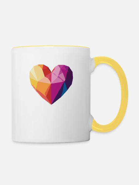 Liebe - Low Poly Herz - Tasse zweifarbig - Weiß/Gelb