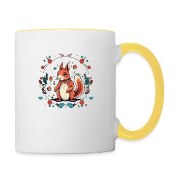 Squirrel in Ormament, Loves Squirrels - Contrasting Mug - white/yellow - Right