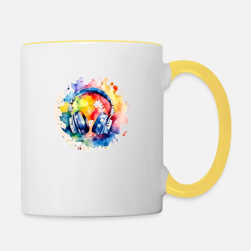 Bunte Kopfhörer Musik - Tasse zweifarbig - Weiß/Gelb