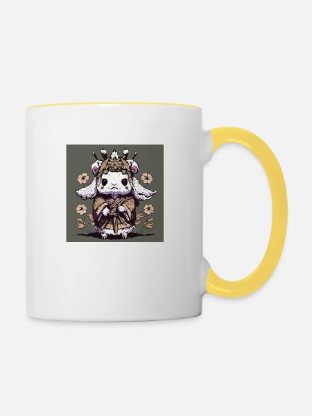 Ziege im Kimono - Tasse zweifarbig - Weiß/Gelb