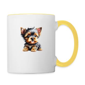 Yorkshire Terrier chiot chien propriétaire chien - Mug contrasté - blanc/jaune - Droite