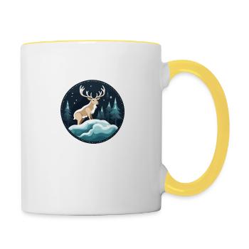 Reindeer Christmas Drawing - Contrasting Mug - white/yellow - Right