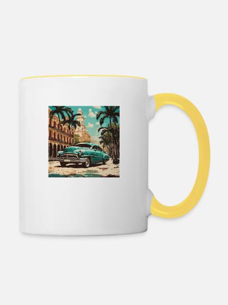Oldtimer in Havanna - Tasse zweifarbig - Weiß/Gelb
