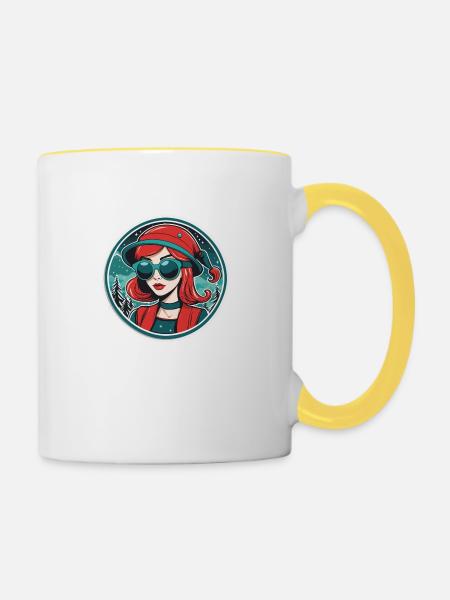 Mädchen Weihnachten Illustration - Tasse zweifarbig - Weiß/Gelb
