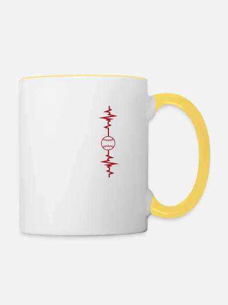 Baseball Herzschlag Baseball Geschenkidee - Tasse zweifarbig - Weiß/Gelb